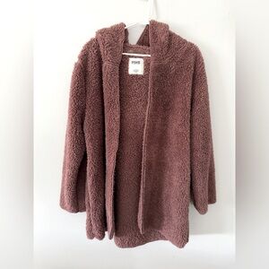 PINK Hooded Teddy Jacket Cardigan Sweater Fuzzy Sherpa Mauve Purple Size M L
